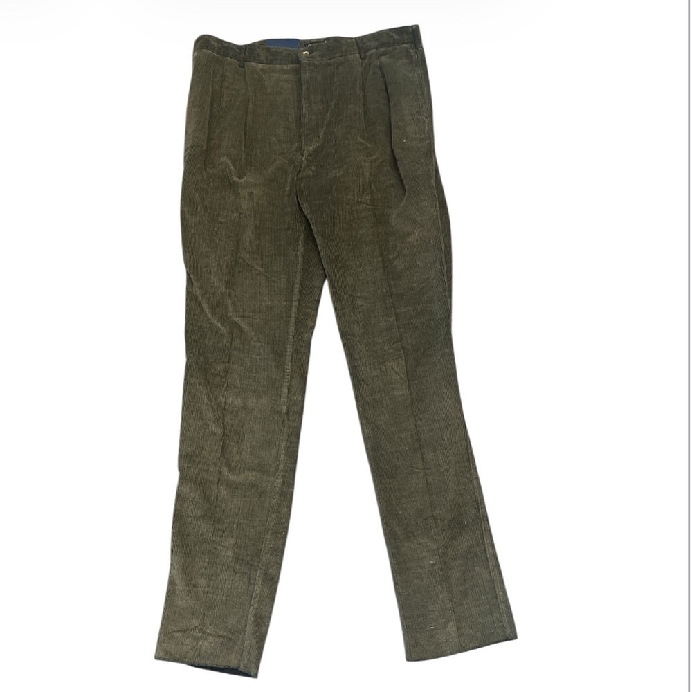 GANT U.S.A. Size 42 Tall American Sportswear Corduroy Pleated Pants Olive Green